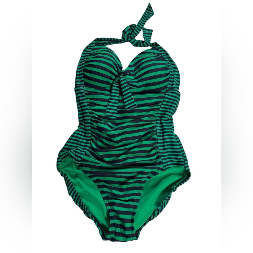 Merona Green and Black One Piece Swimsuit with Halter Neck
